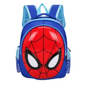 Sac à dos masque de Spiderman 3D bleu et rouge avec un fond blanc