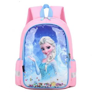 Sac à dos d'école à motif Elsa pour fille rose et bleu avec un fond blanc