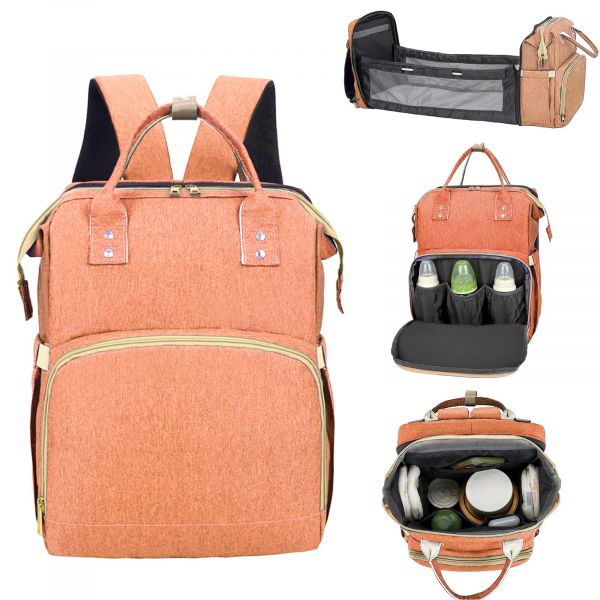 Wickeltasche Mit Faltbarem Babybett - Orange - Messenger Bag Handtasche