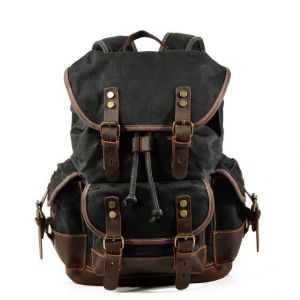 Vintage Rucksack mit Tasche - Schwarz - Rucksack Leder