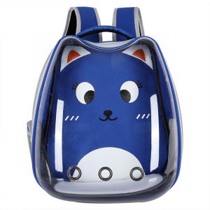 Transparenter Rucksack mit Cartoonmuster für blaue Katzen mit modischem weißem Hintergrund