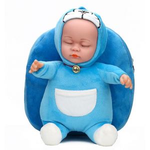 3D Baby Plüsch Rucksack blau mit weißem Hintergrund