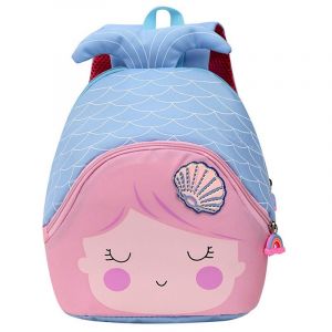 Rucksack für Mädchen in Form einer Meerjungfrau in rosa und blau mit weißem Hintergrund