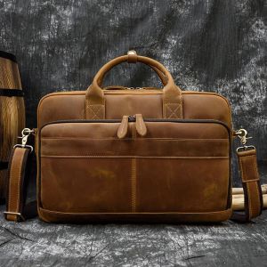 Herren-Schultertasche im Vintage-Stil - Beige - Laptoptasche aus Leder