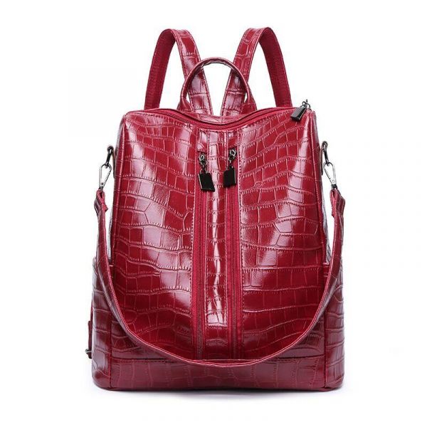 Damen-Rucksack Mit Multi-Reißverschluss Kroko - Rot - Tasche Handtasche