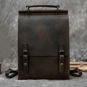Vintage Schulranzen Rucksack aus Leder - Braun - Leder Rucksack