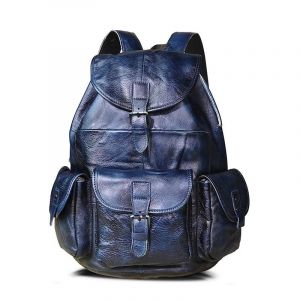 Vintage Leder Rucksack mit mehreren Fächern - Blau - Leder Handtasche