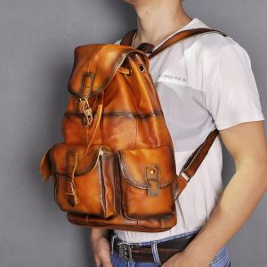 Vintage Leder Rucksack mit mehreren Fächern - Orange - Leder Handtasche