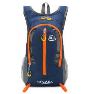 Wasserdichter und atmungsaktiver 20L Skirucksack in blau und grau mit orangem Verschluss