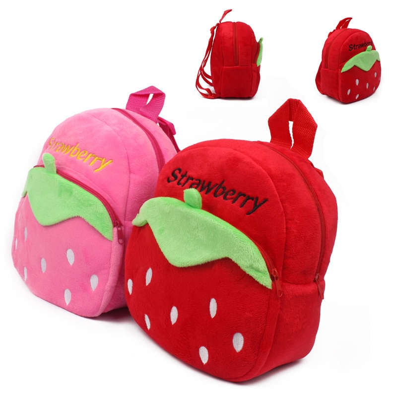 Rucksack aus Erdbeerplüsch in rosa oder rot