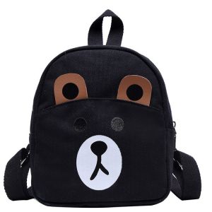 Schulrucksack mit Teddybär-Kopf für Kinder schwarz mit weißem Hintergrund