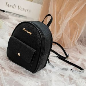 Mini Rucksack aus Polyesterleder, einfarbig schwarz