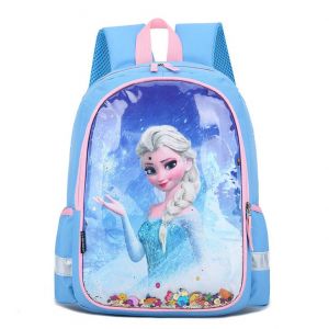 Schulrucksack mit Elsa-Motiv für Mädchen in Blau mit weißem Hintergrund
